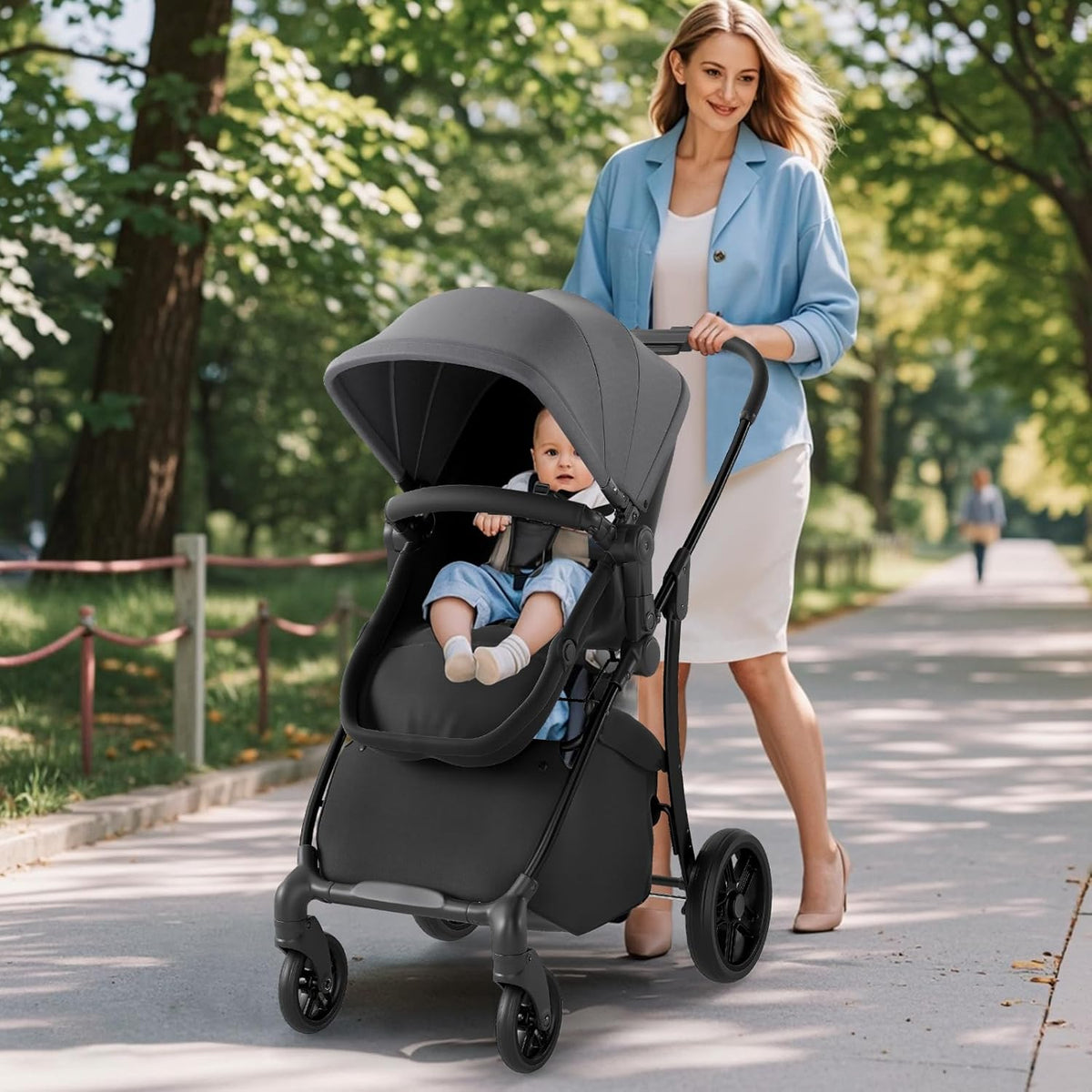 HONEY JOY 2 in 1 Baby Stroller, Convertible Pram Stroller w/Bassinet, Reversible Seat, Adjustable Backrest & Canopy, High Landscape One-Hand Fold Pushchair for Newborn Infants 0-36 Months (Gray)