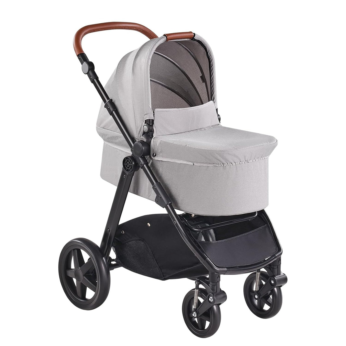 VEVOR 2-in-1 Baby Stroller with Infant Bassinet, Reversible Seat & Easy One-Button Fold, Aluminum Frame, EVA Tires with Brake, Lightweight Travel System Combo (Light Gray)