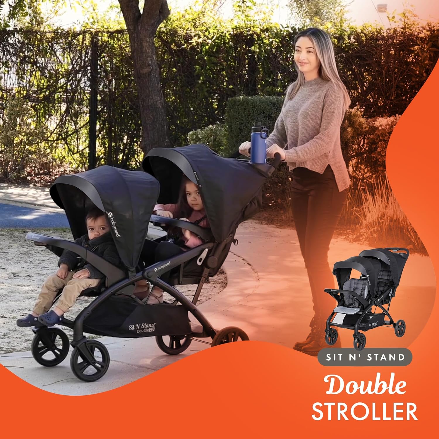Baby Trend Infant and Toddler Double Stroller & Car Seat Combo, 2 Pc Set, Stormy - Lightweight and Compact Travel Stroller and Carseat Tandem for Babies, Infants, and Toddlers