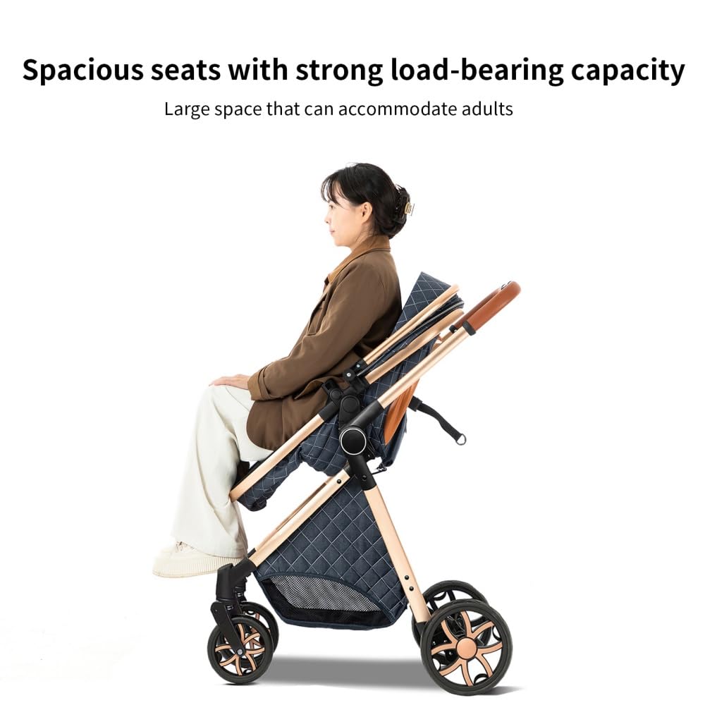 2 in 1 Baby Stroller,Infant Stroller Convertible,High Landscape Baby Carriage,Foldable Pushchair with Adjustable Canopy(White)