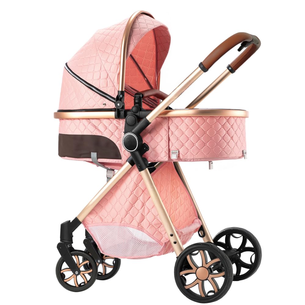2 in 1 Baby Stroller,Infant Stroller Convertible,High Landscape Baby Carriage,Foldable Pushchair with Adjustable Canopy(White)