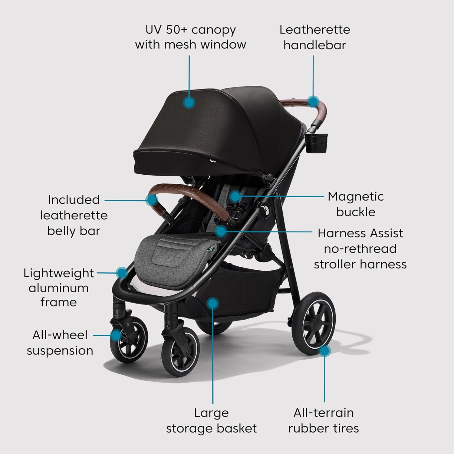 Baby Jogger City Mini Air Lightweight Stroller Rich Black - All-Terrain Wheel Suspension Adjustable Seat with Calf Support Compact Fold