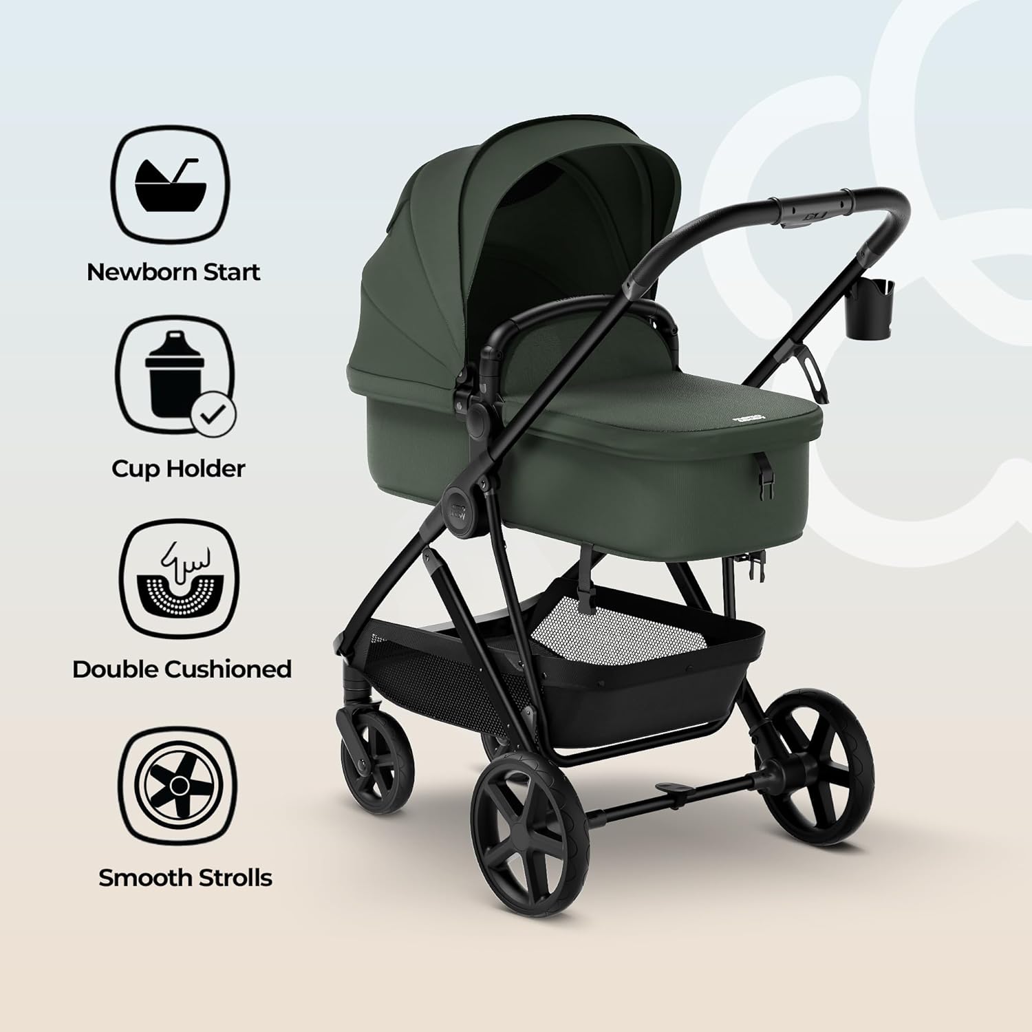 MAMA & BABY Rovee 2-in-1 Baby Stroller, Convertible Infant & Toddler Stroller with Reversible Seat, Large UPF 50+ Sun Canopy, Foldable Stroller with Shock-Absorbing Wheels & Storage Basket