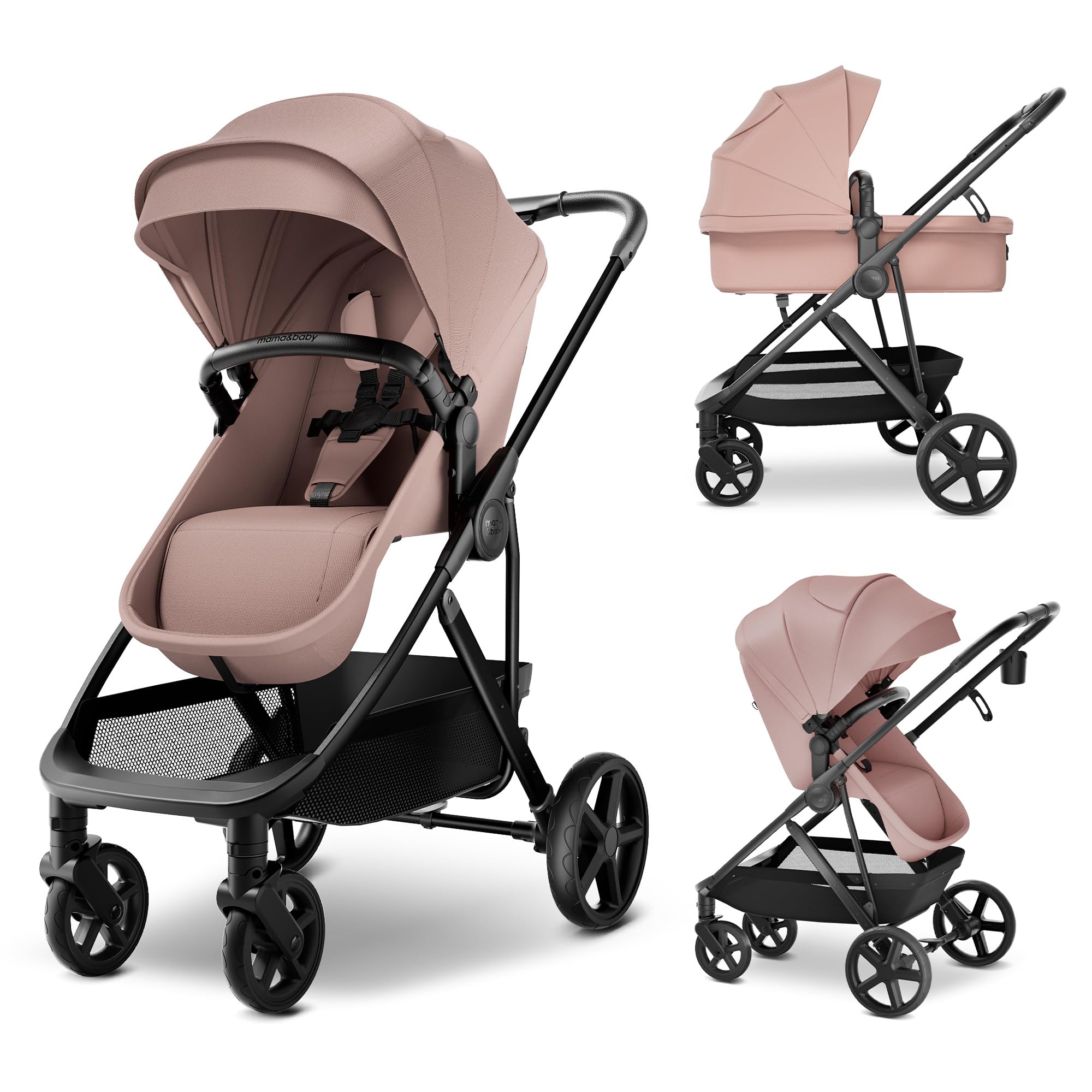 MAMA & BABY Rovee 2-in-1 Baby Stroller, Convertible Infant & Toddler Stroller with Reversible Seat, Large UPF 50+ Sun Canopy, Foldable Stroller with Shock-Absorbing Wheels & Storage Basket
